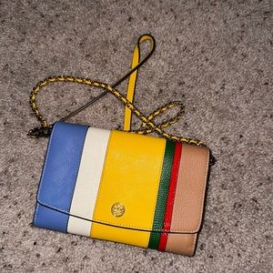 Tory Burch Robinson Balloon Stripe Chain Wallet/Cross Body Bag